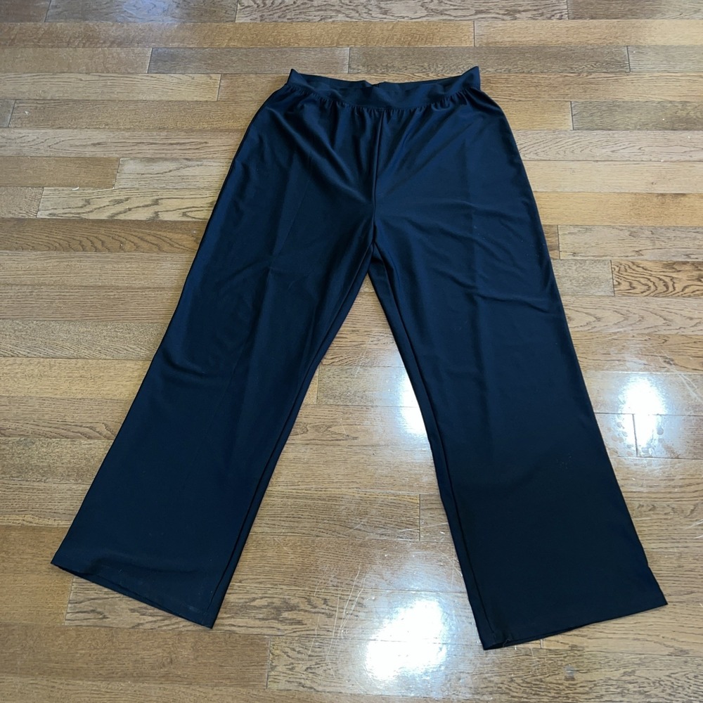 Spanx Womens Black Stretch Wide Leg Pull On Pants Sz 1X High Waisted Lined